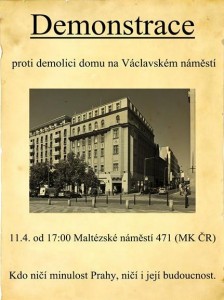 Pozvánka na demonstraci proti bourání domu na Václavském náměstí
